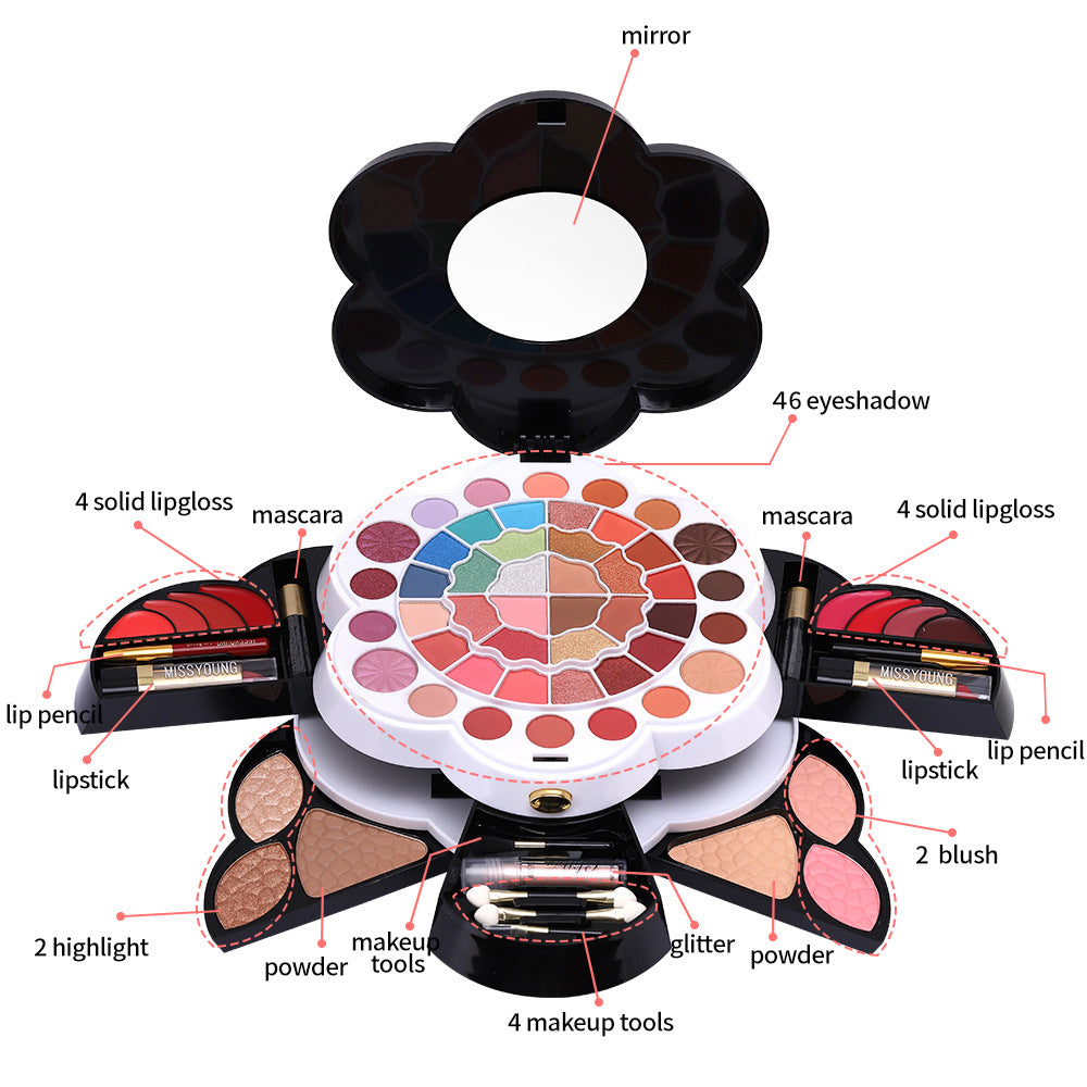 European and American Multi-Color Shimmer Matte Eye Shadow Blush High Gloss Lipstick Cosmetics Makeup Set