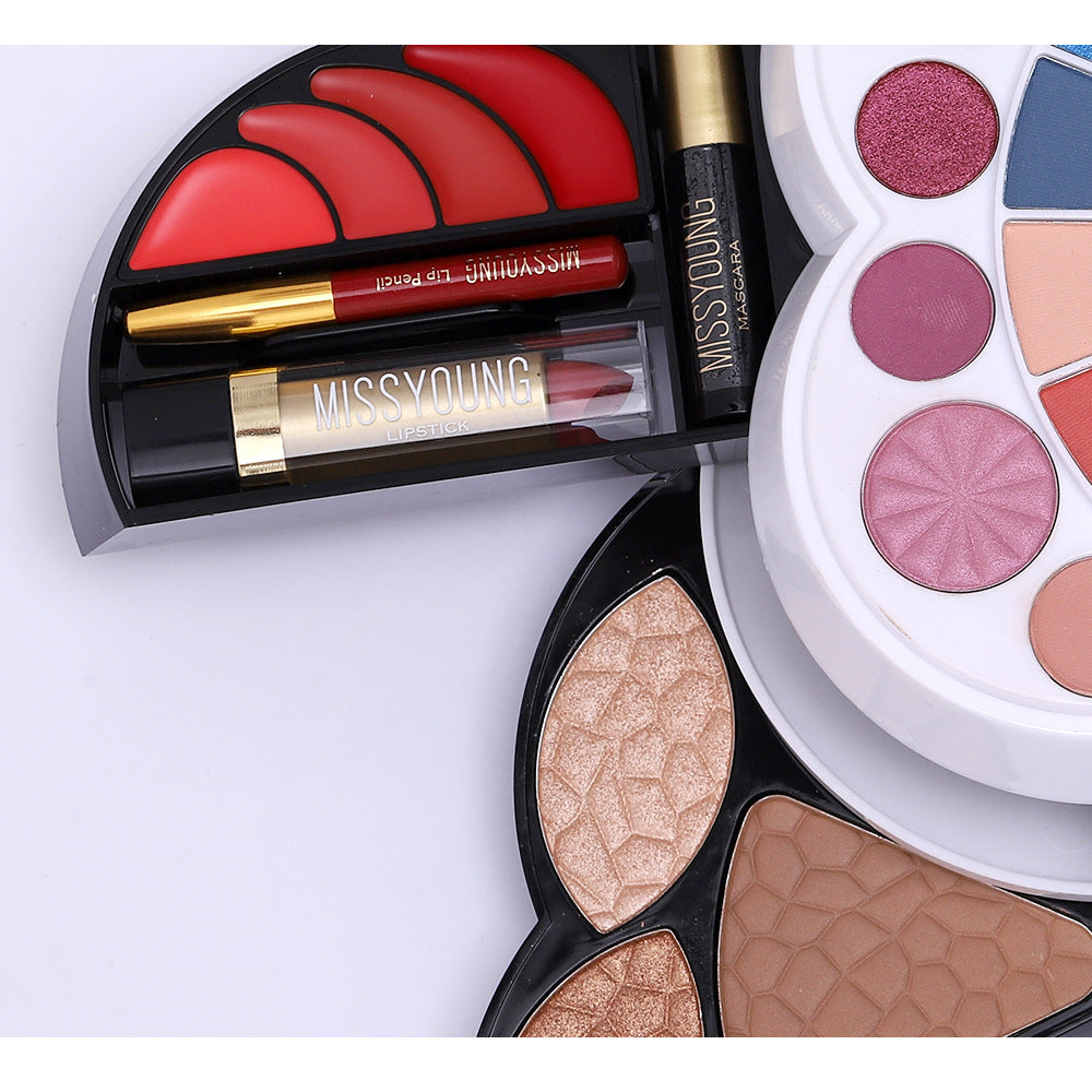European and American Multi-Color Shimmer Matte Eye Shadow Blush High Gloss Lipstick Cosmetics Makeup Set