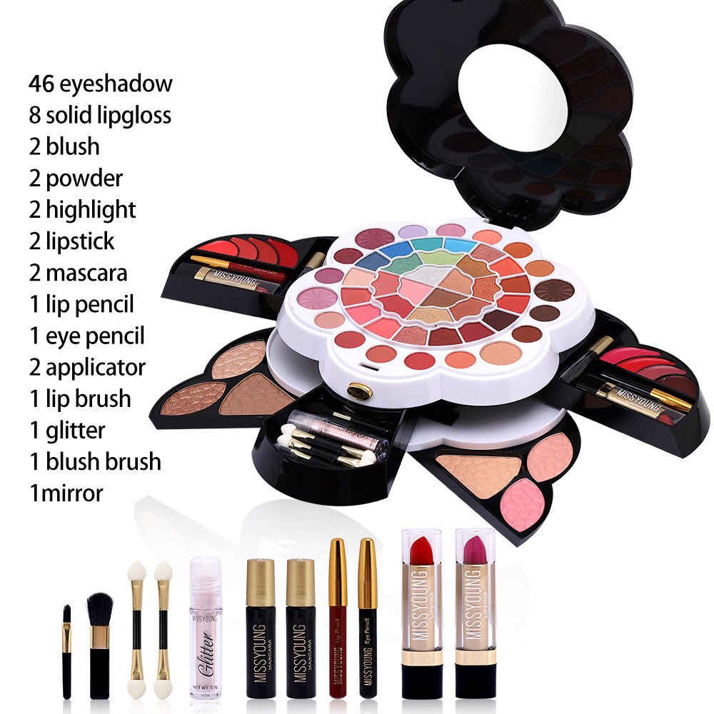 European and American Multi-Color Shimmer Matte Eye Shadow Blush High Gloss Lipstick Cosmetics Makeup Set